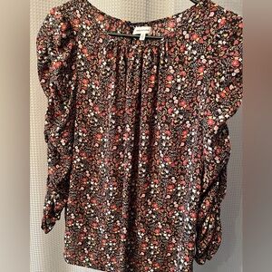 MAX Studio Floral 3/4 Ruched Sleeve Blouse SZ S